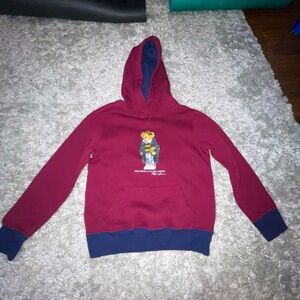 Vtg 90s Polo Ralph Lauren Bear Boys Size 8 Hoodie Pull-Over Sweatshirt Blue Trim